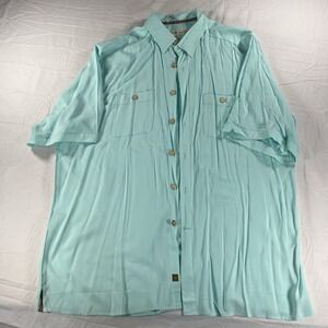 Territory Ahead Men's XXLT Short Sleeve Button Up Shirt Teal Rayon Fish Camp